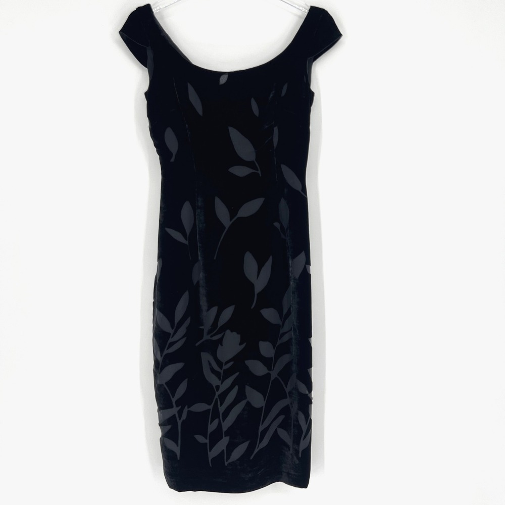 Georgiou Studio Dress Womens 0 Black Velvet Burnout Floral Evening‎ Whimsigoth